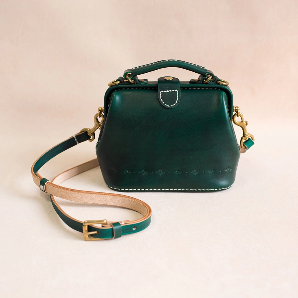 Practical everyday tote Handmade Womens Green Leather Mini doctor Handbag shoulder doctor bags for women
