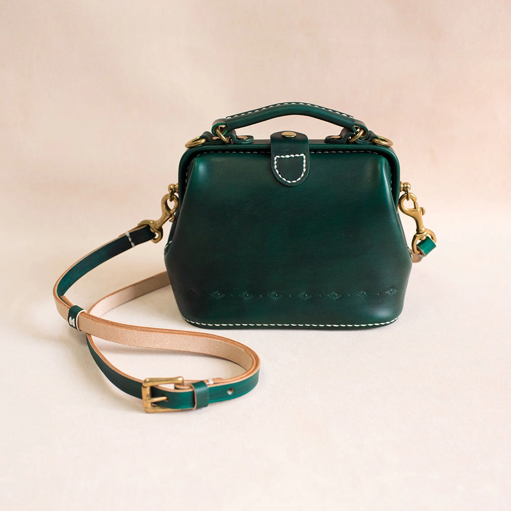 Vibrant color shoulder bag Handmade Womens Green Leather Mini doctor Handbag shoulder doctor bags for women