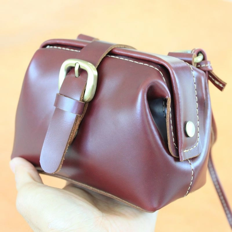 Smart Utility Trendy Office Handmade Womens Mini Red Leather Doctor Shoulder Purses Claret Doctor Crossbody Purses for Women