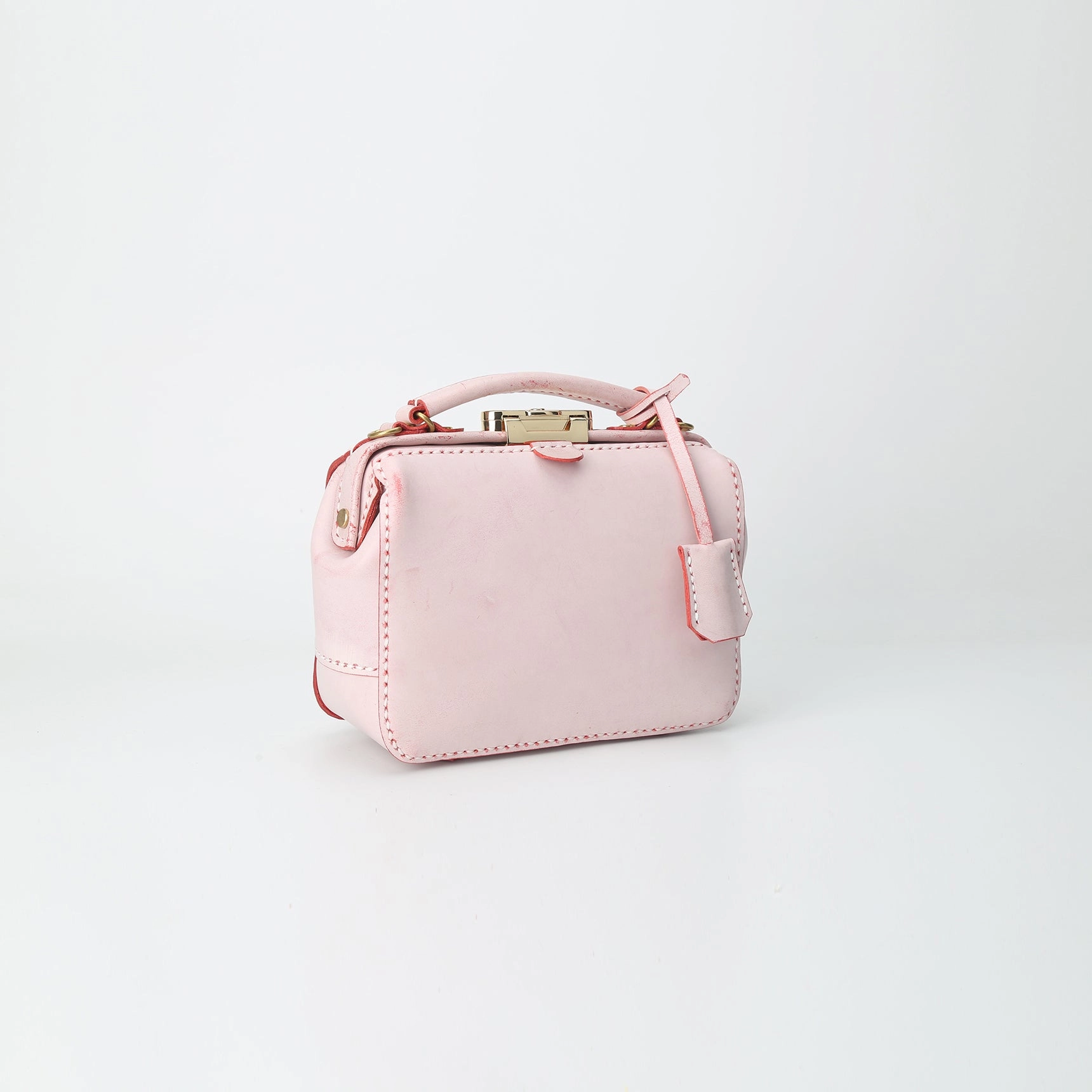 Neutral Color Handmade Womens Pink Leather doctor Handbag Classic shoulder doctor bags Purse for women