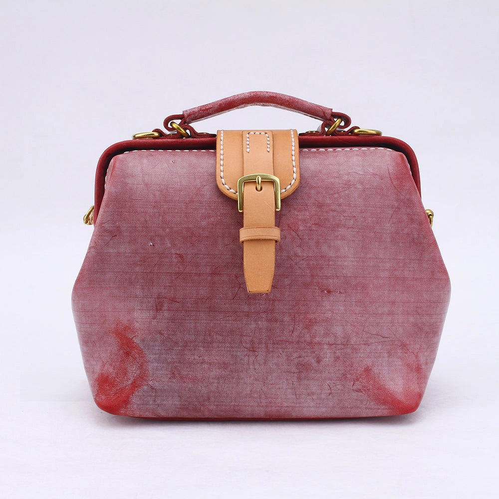 Daily Classic Urban Texture Handmade Womens Red Leather doctor Handbag shoulder doctor bags Purse for women