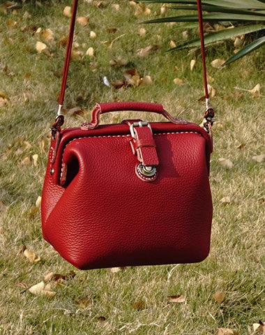 Practical Design Timeless Utility Handmade Womens Small Red Leather Doctor Handbag Side Purse Doctor Purse for Women