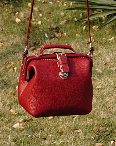 Everyday Accessory Functional daily carry Handmade Womens Small Red Leather Doctor Handbag Side Purse Doctor Purse for Women