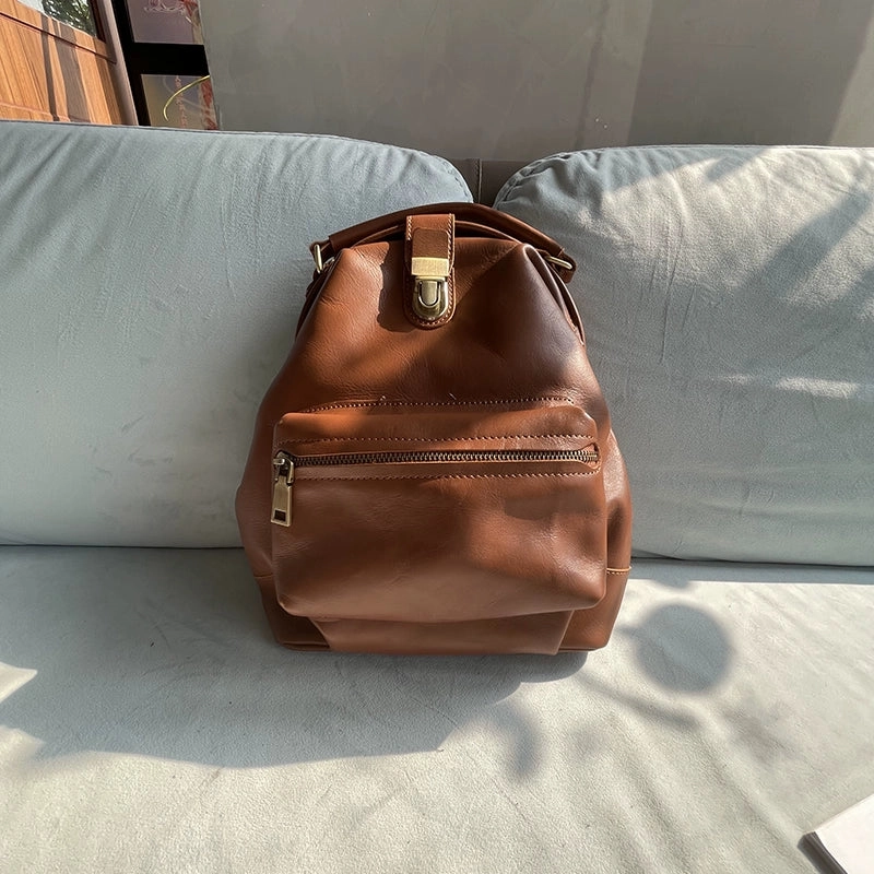 Handmade Womens Tan Leather Doctor Backpack Purse Shoulder Doctor Handbags for Women Travel Look