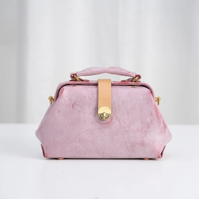 Handmade Womens Vintage Small Pink Leather Doctor Handbag Side Purse Doctor Purse for Women Summer Fashion