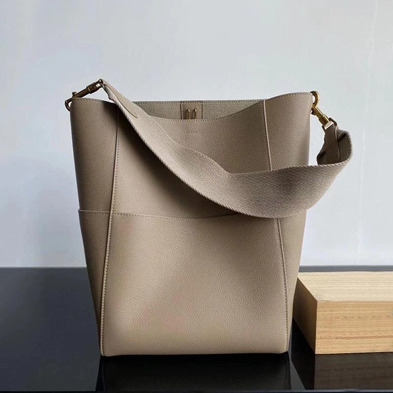 Extra Large Genuine Leather Bucket Bag, Minimalist Classic Leather Tote Bag, Fashion Designer Shoulder Bag Wide Strap, Gift For Her Casual Daily Fashion