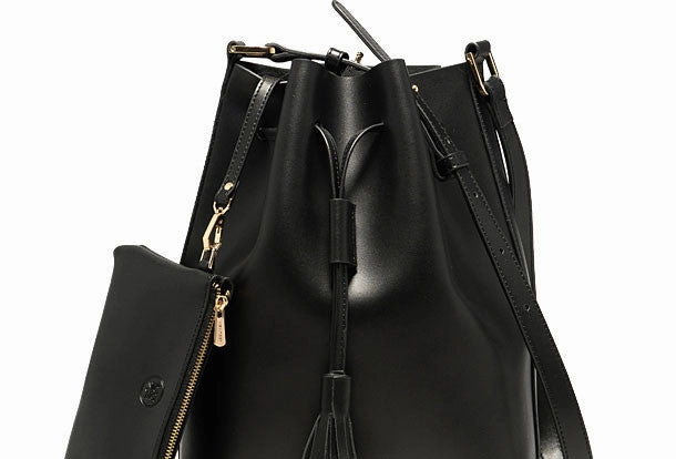 Refined Contemporary Bag Stylish Daily Carry Genuine Black Leather bucket bag shoulder bag for women leather Barrel crossbody bag