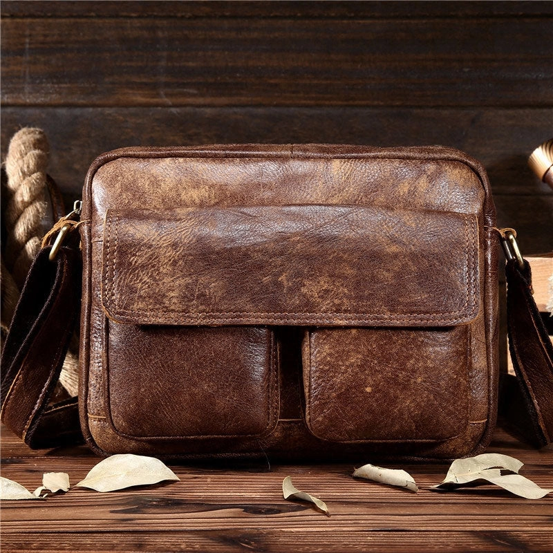 Urban Aesthetic Vintage Leather Small Messenger Bag Shoulder Bag For Men