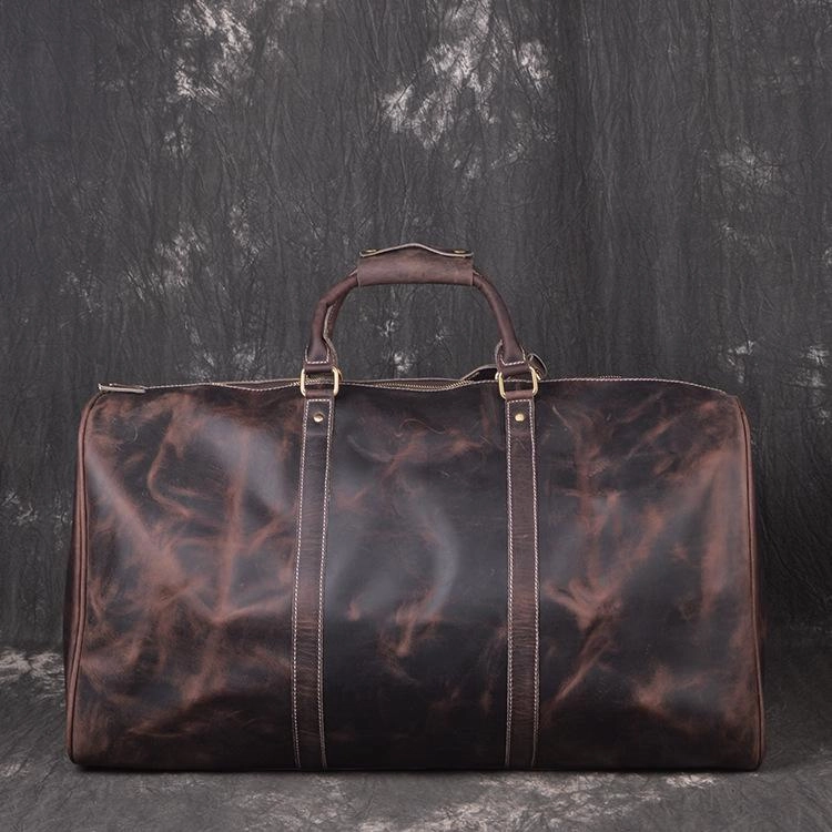 Genuine Leather Mens Cool Weekender Bag Travel Bag Duffle Bags Overnight Bag Holdall Bag for men Sleek Outline