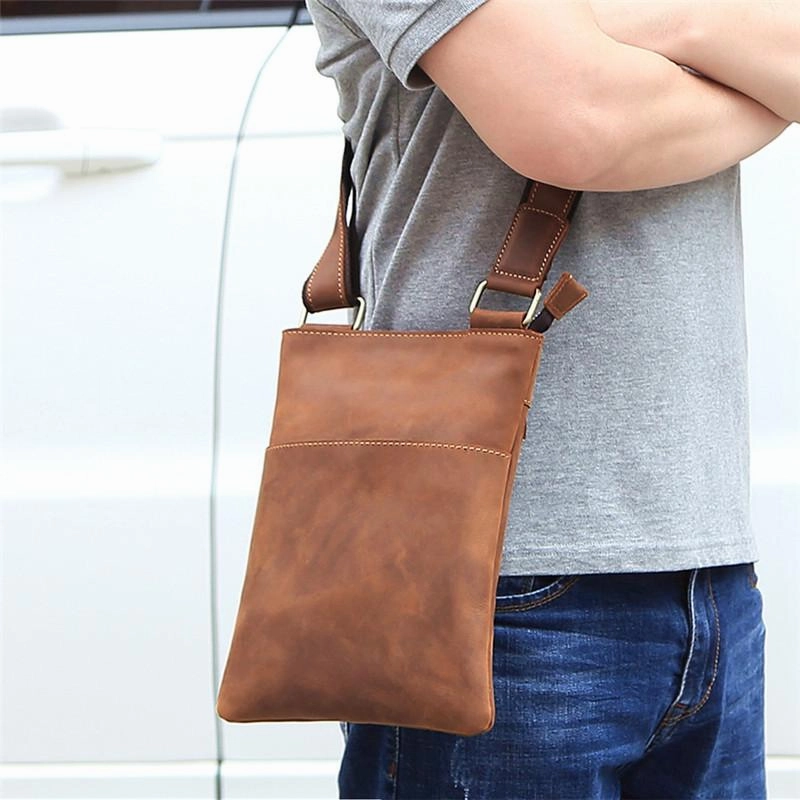Effortless Organizer Outdoor Adventure Vintage Brown Leather Men's Small Vertical Side Bag Small Messenger Bag For Men