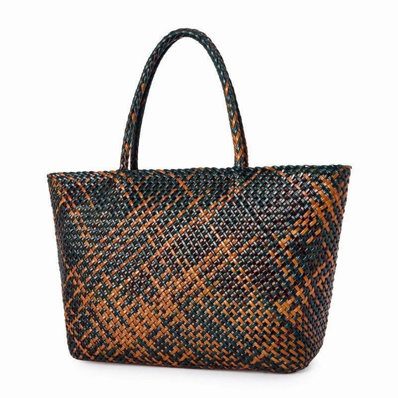 Large Genuine Leather Tote Bag, Woven Leather Handbag, Handwoven Triple Jump Bamboo Style Ladies Hobo Beach Bag, Weekend Shopping Bag Language School