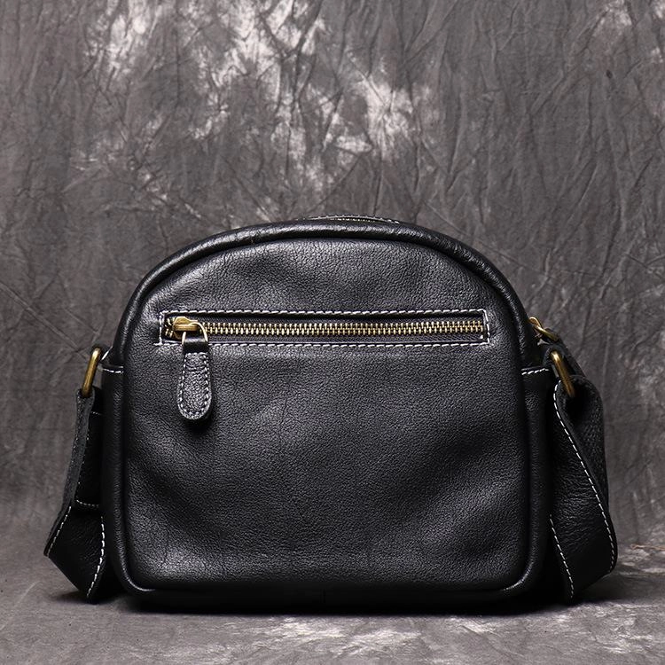 Men's Black Leather Small Messenger Bag Small Side Bag Black Courier Bag For Men Casual Carry Urban Companion