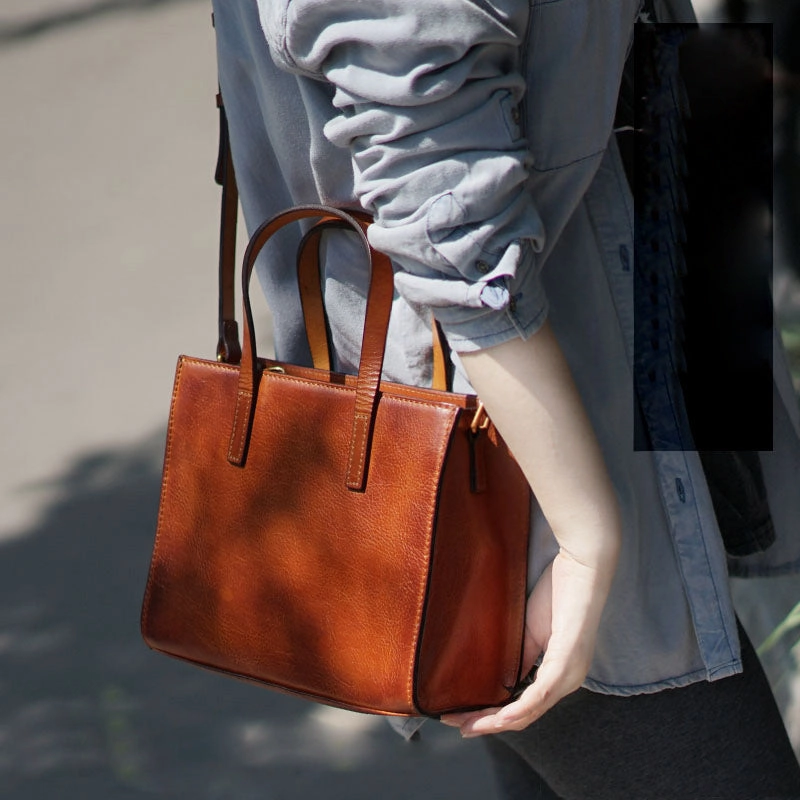 Dynamic Spirit Brown Womens Leather Tote Purse Handbag Shoulder Bag Small for Women Leather Shopper Bag