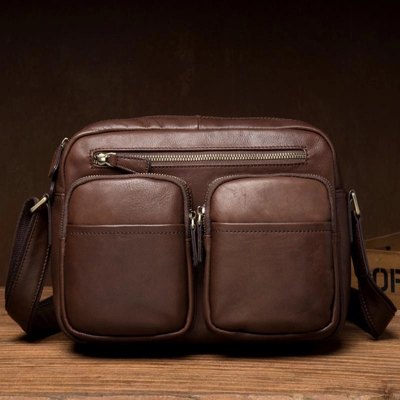Cool Brown Leather Mens Small Courier Bag Messenger Bag Black Side Bag Postman Bag for Men Casual Functionality