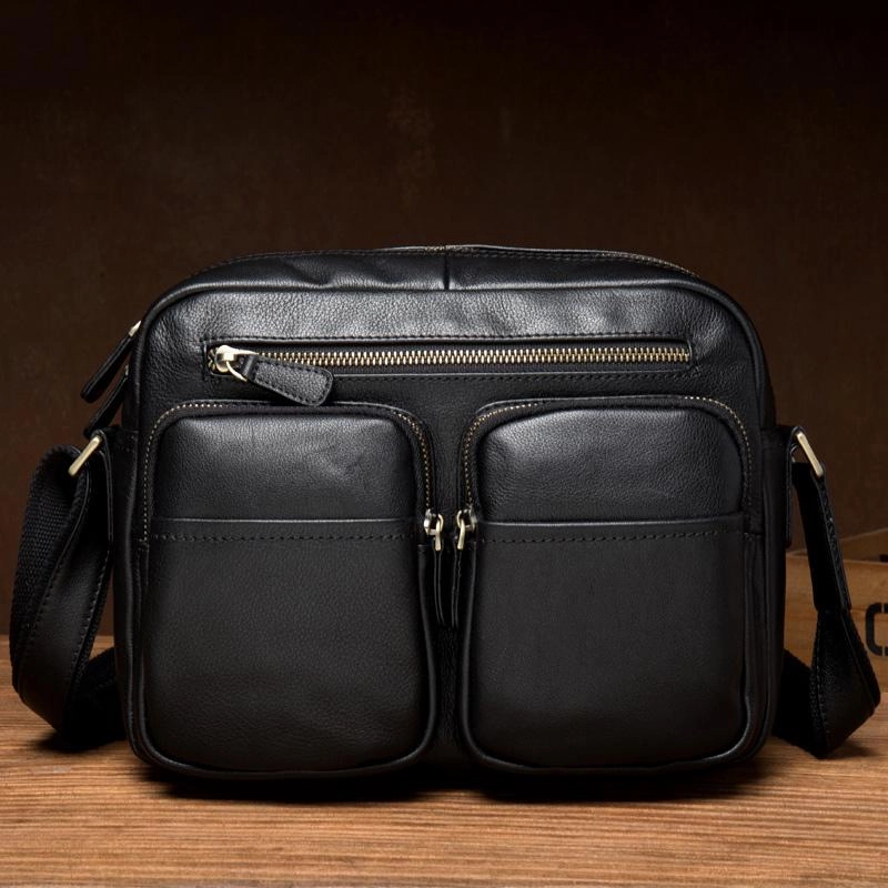 Functional Accessory Work Routine Cool Brown Leather Mens Small Courier Bag Messenger Bag Black Side Bag Postman Bag for Men
