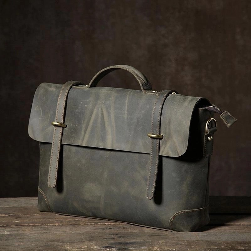 Compact Carry Flexible Design Handmade Leather Mens Cool Messenger Bag Briefcase Work Bag Business Bag Laptop Bag for men