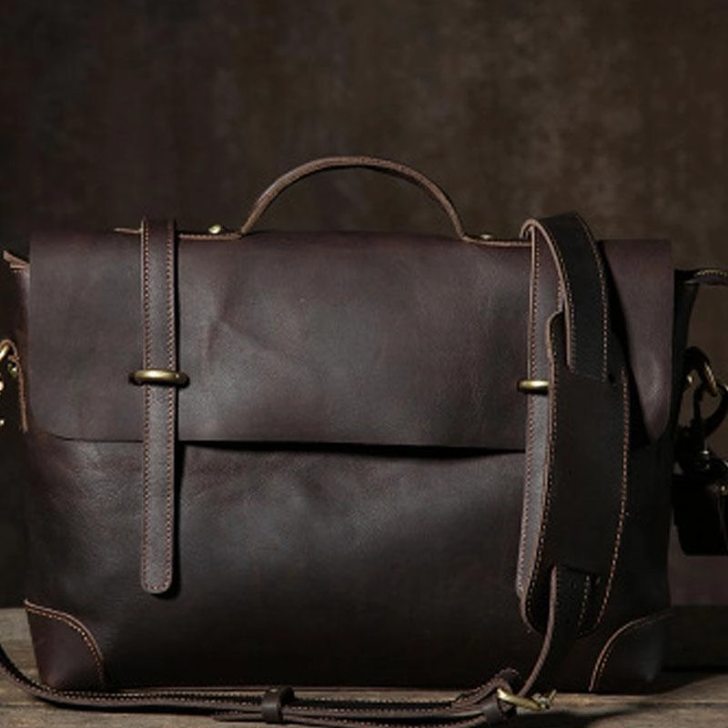 Casual Comfort Handmade Leather Mens Cool Messenger Bag Briefcase Work Bag Business Bag Laptop Bag for men