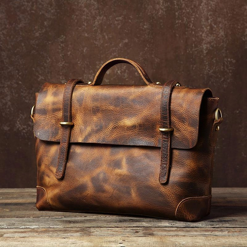 Handmade Leather Mens Cool Messenger Bag Briefcase Work Bag Business Bag Laptop Bag for men Modern Appeal