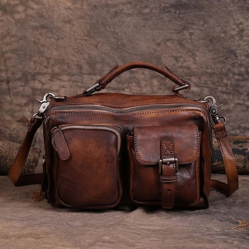 Vintage WOmens Leather Small Satchel Shoulder Bag Brown Womens Leather Handbag for Ladies Casual Fashion