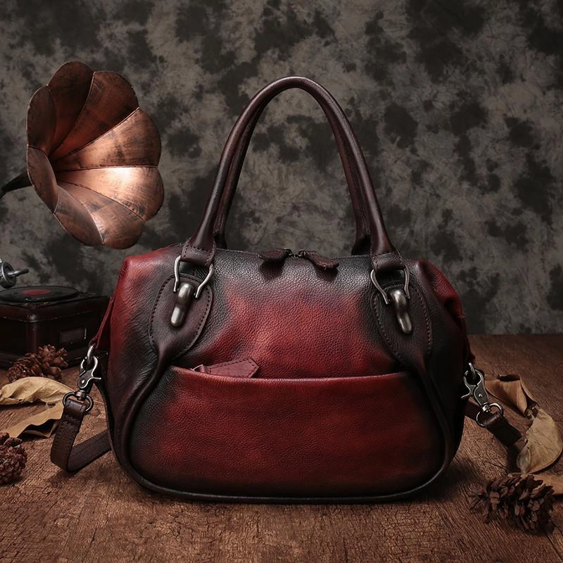 13" Vintage Leather Handbag Retro Shoulder Handbag Purse Western Leather Purses Classic Detail