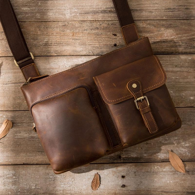 Versatile Organizer Simple Form Vintage Leather Mens Cool Messenger Bag Shoulder Bags  for Men