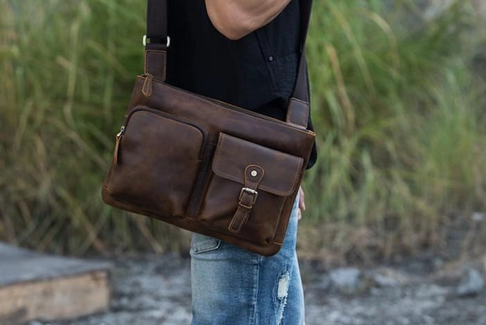 Work Utility Vintage Leather Mens Cool Messenger Bag Shoulder Bags  for Men