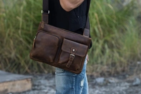Work Utility Vintage Leather Mens Cool Messenger Bag Shoulder Bags  for Men