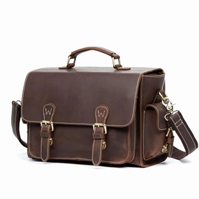 Functional Gear Brown Leather 13 inches SLR Camera Side Bag Messenger Bags HandBag for Men