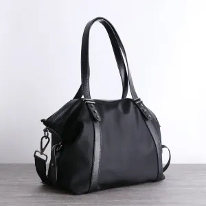 Classic Leather Nylon Leather Shoulder Handbag Womens Black Nylon Travel Purse Nylon Handbag Work Purse for Ladies