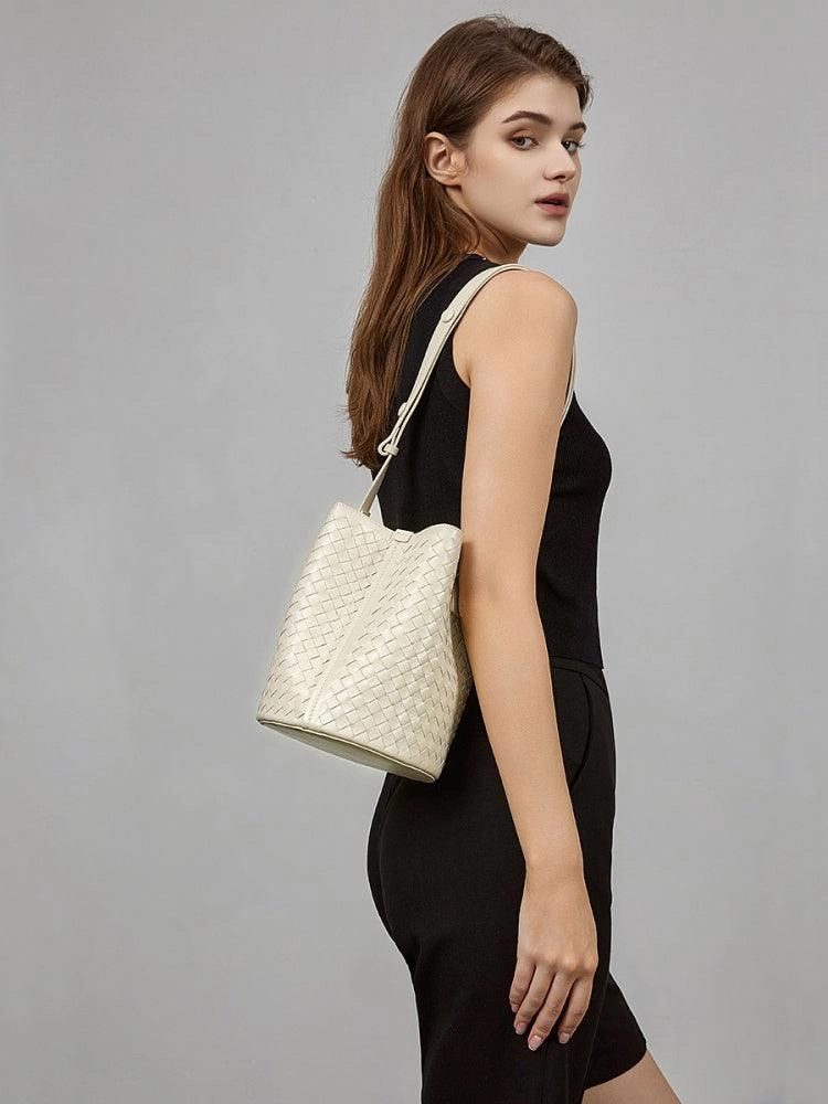Interwoven Lambskin Leather Bucket Bag, Small Shoulder Bag,  Woven Purse Women Classic bag Crossbody Designer  Bag, Designer Bag Soft Lightweight Material