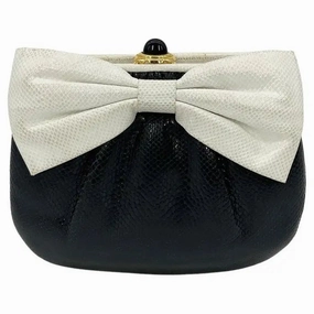 Luxury Aesthetic Judith Leiber Black and White Lizard Bow Front Clutch