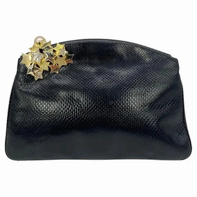 Refined Look Judith Leiber black Lizard Gold Crystal Star Clutch