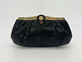 Judith Leiber Black Lizard Lion Head Clutch Refined Style Luxury Essence