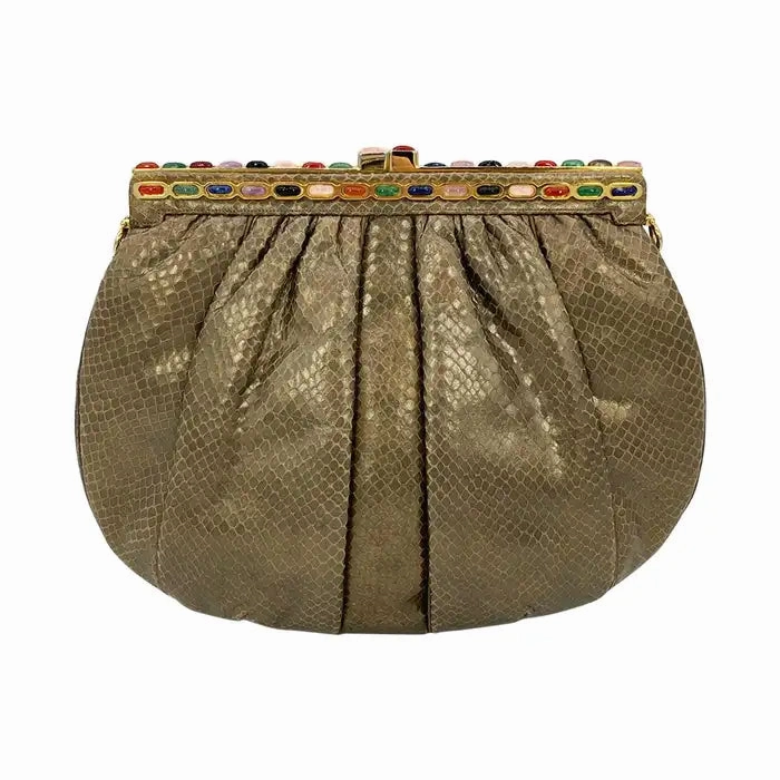 Luxury Look Lightweight Design Judith Leiber Bronze Snakeskin Clutch