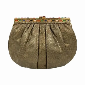 Luxury Look Lightweight Design Judith Leiber Bronze Snakeskin Clutch