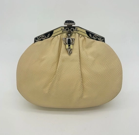 Pastel tone Judith Leiber Cream Matte Lizard Clutch with Enamel Crystal Top