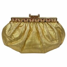 Classic Appeal Judith Leiber Gold Lizard Gemstone Top Clutch