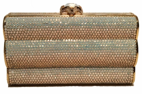 Chic Outfit Minimal Finish Judith Leiber Iridescent Swarovski Crystal Gold Minaudiere Evening Bag Clutch
