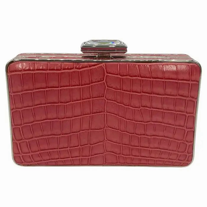 Judith Leiber Pink Alligator Box Clutch Soft Tone
