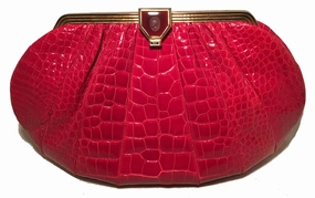 Judith Leiber Vintage Red Alligator XL Oversized Clutch Metallic Shine