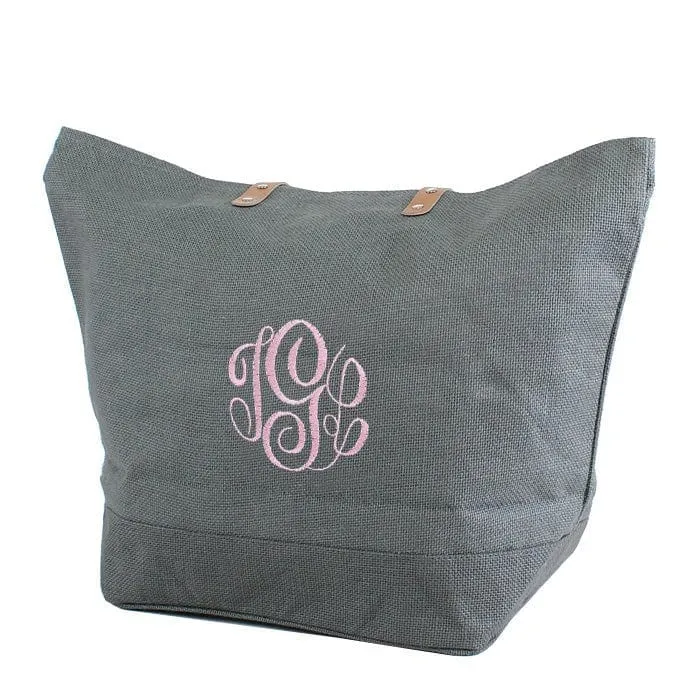 Travel Function Carry Essentials JUTE Leather Handle Jute Burlap Tote