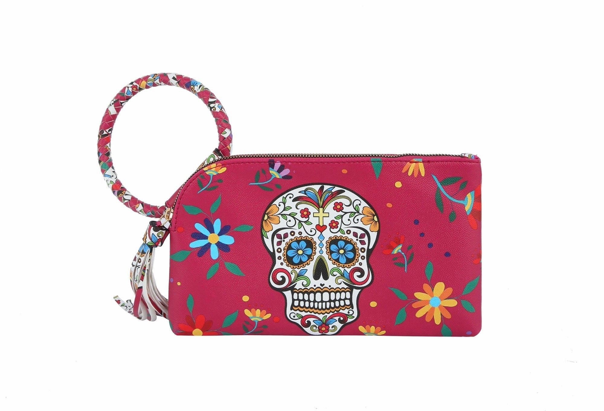 JY0406 Gabriela Sugar Skull Day of the Dead Tassel Wristlet/Clutch Casual Look