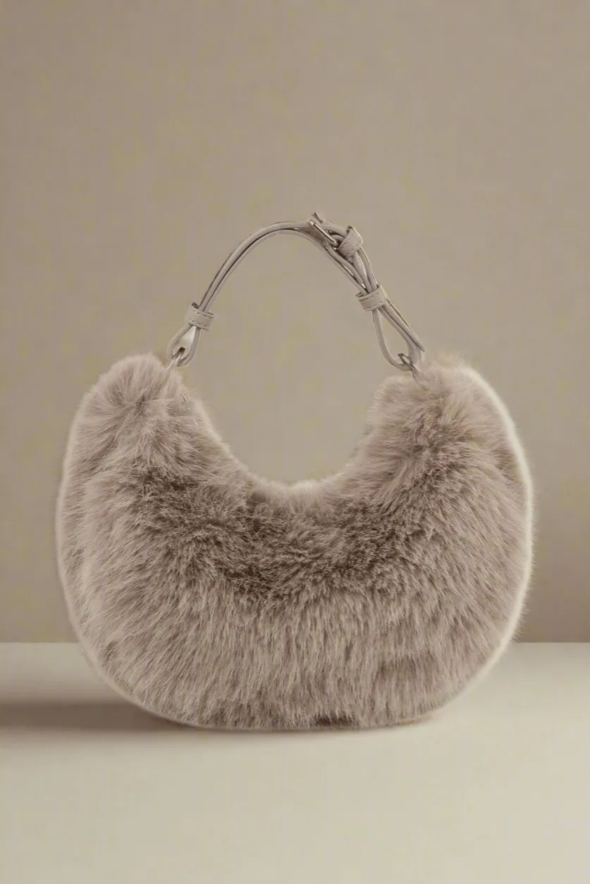 JY0555 Faux Fur Croissant Handbag/Crossbody Bag Travel Companion