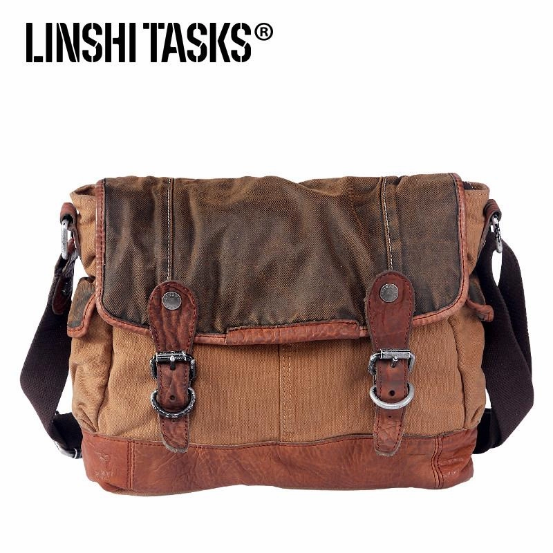 Khaki Canvas Leather Mens Coffee Side Bag Messenger Bag Khaki Canvas Courier Bag for Men Minimal Carry