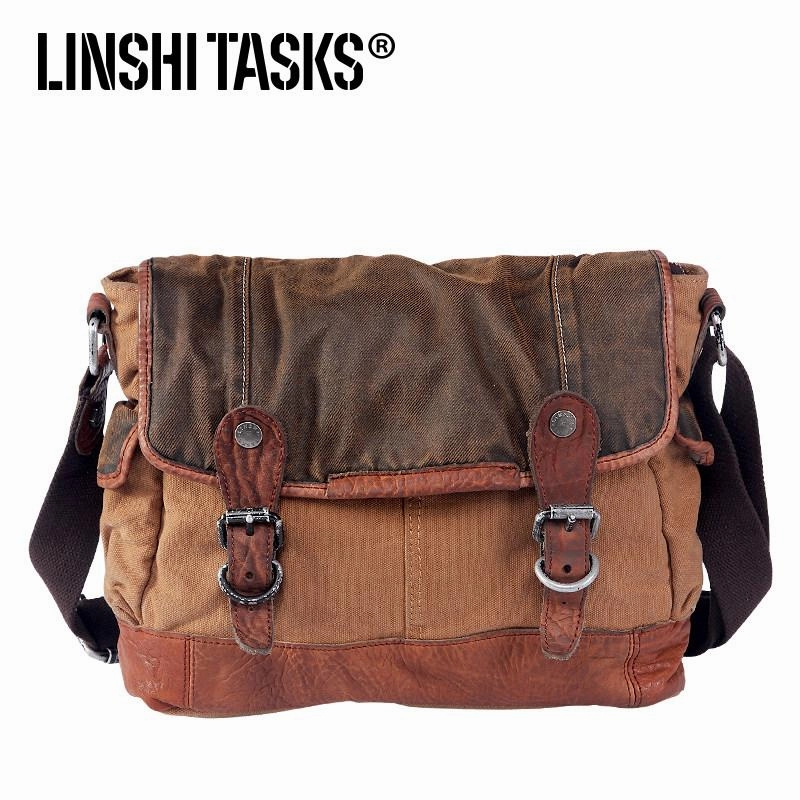 Outdoor Comfort Versatile utility Khaki Canvas Leather Mens Coffee Side Bag Messenger Bag Khaki Canvas Courier Bag for Men