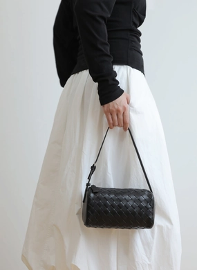 Elegant Look Lambskin Leather Woven Boston Bag, Mini Designer Bag, Leather Box Shoulder Bag, Classic Leather Handbag, Minimalist Genuine Leather Crossbody Purse