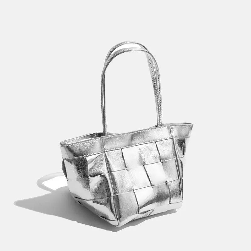 Weekend Adventure Comfortable Carryall Women's Soft Luxurious Calfskin Leather Handwoven Bucket Shoulder Bag, Crossbody Bag