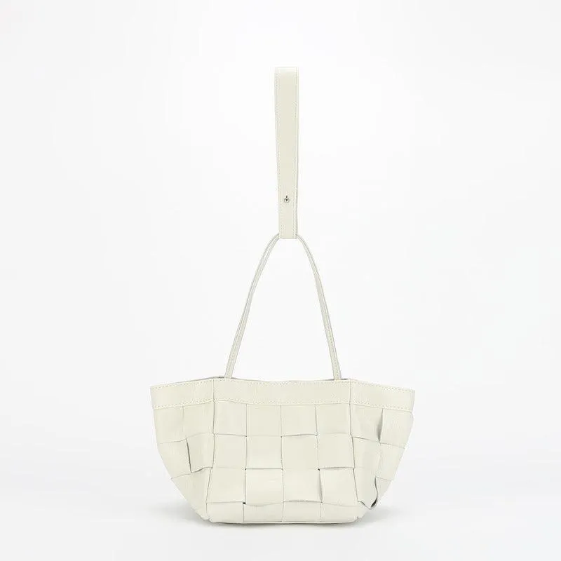 Lightweight Essential Women's Soft Luxurious Calfskin Leather Handwoven Bucket Shoulder Bag, Crossbody Bag
