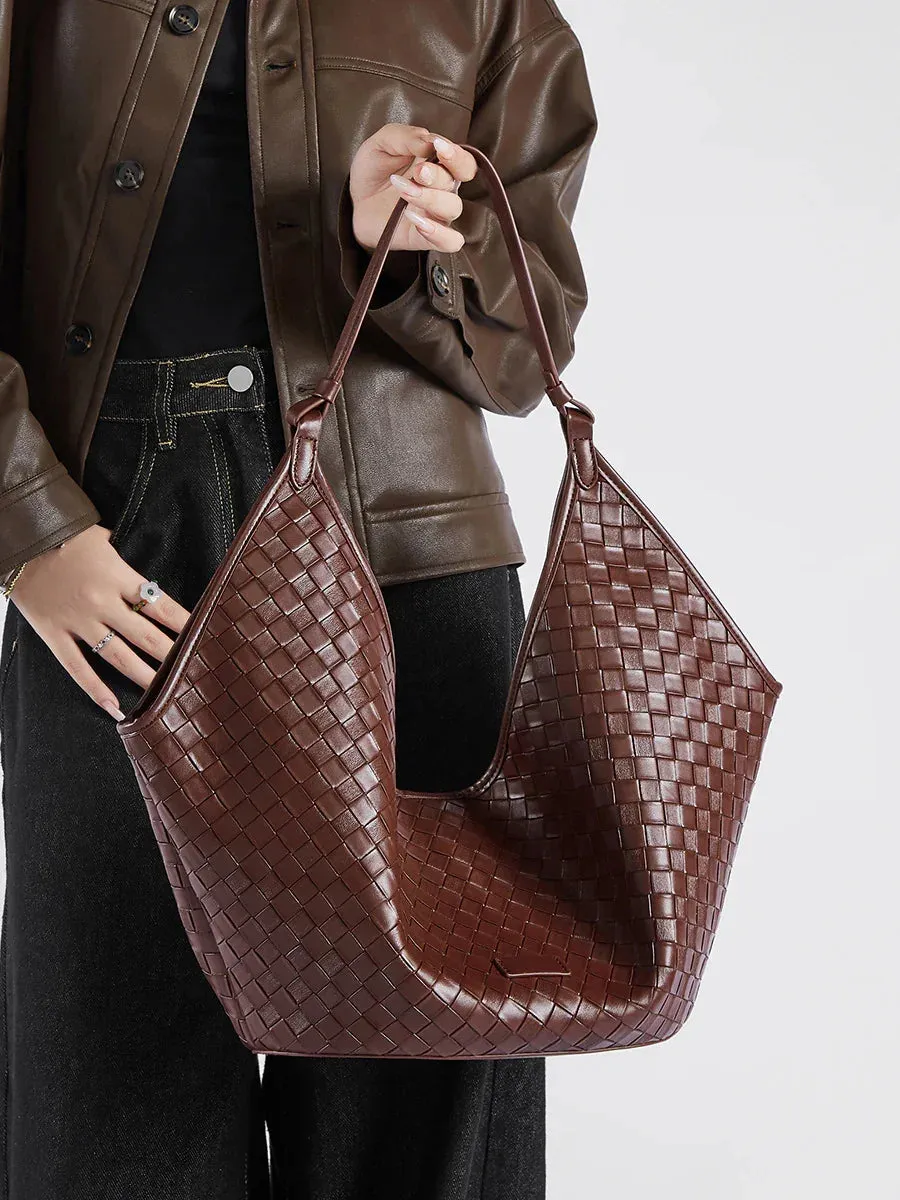 Large Woven Leather Tote Bag, Hobo Bag for Women ?C Soft Genuine Leather Shoulder Bag, Summer 2025 Fashion Handbag for Work, Travel & Daily Use Fashion Outfit Practical Storage