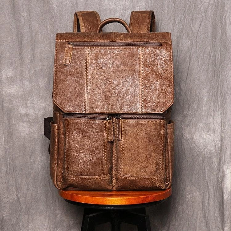 Large Brown Leather Backpack, Personalized Full Grain Leather Knapsack Rucksack, Leather Anniversary Gifts Women/Men, Monogram Bags Handmade Outdoor Pursuit